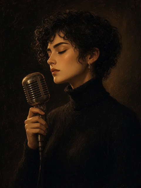 Contemporary singer with a vintage microphone